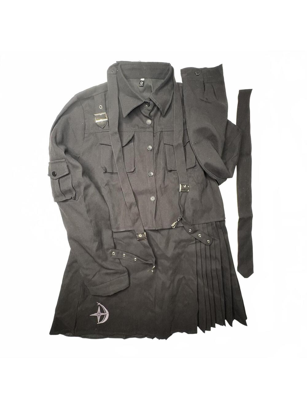 Black Cargo Shirt & Pleated Skirt Set Co-Ord Outfit 2-Piece